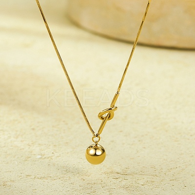 304 Stainless Steel Round Ball Knot Pendant Necklaces for Women NJEW-U031-05G-1