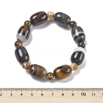 Natural Banded Agate Bead Stretch Bracelets G-P570-01M-1