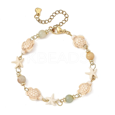 Starfish & Turtle Synthetic Turquoise Beaded Necklace & Bracelet Sets SJEW-JS01385-03-1