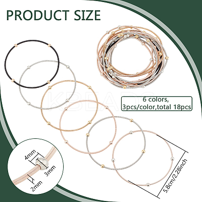 18Pcs 6 Colors Stainless Steel Satellite Chains Stretch Bracelets Set for Women BJEW-BC0001-27-1