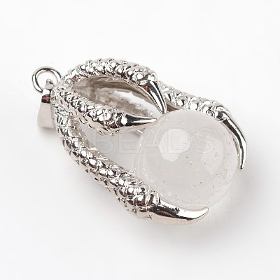 Eagle Claw Alloy Natural Quartz Crystal Pendants G-L455-A03-1