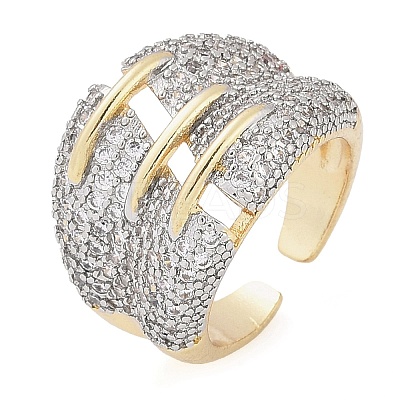 Brass Micro Pave Clear Cubic Zirconia Cuff Rings for Women Men STAS-I109-03GP-1