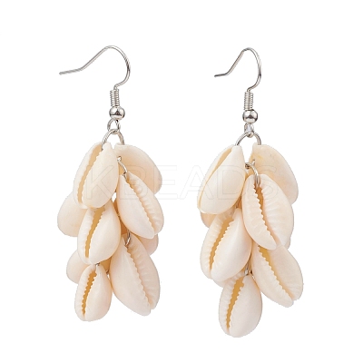 Natural Cowrie Shell Dangle Earrings EJEW-JE04458-1