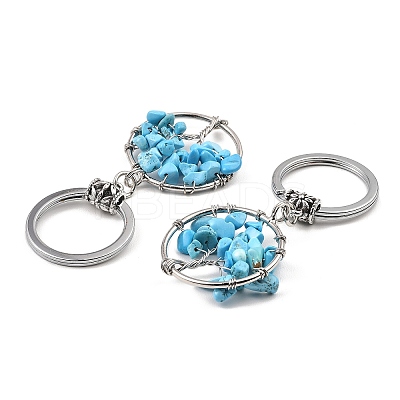 Synthetic Turquoise Flat Round with Tree of Life Pendant Keychain KEYC-E023-03O-1