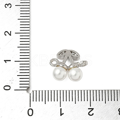 Brass Micro Pave Cubic Zirconia & ABS Plastic Imitation Pearl White Cherry Connector Charms KK-I276-56P-01-1