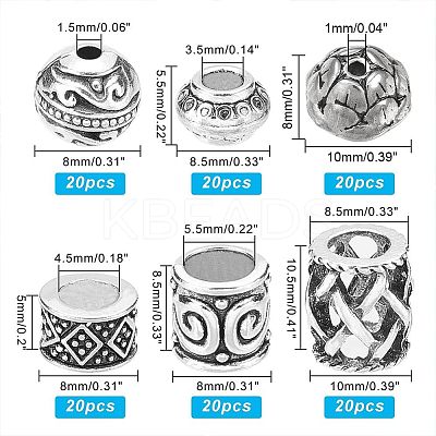 120Pcs 6 Style Tibetan Style Alloy Beads TIBE-NB0001-21-1