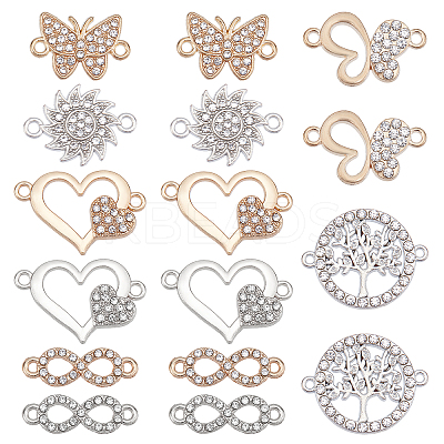 32Pcs 8 Styles Alloy Crystal Rhinestone Connector Charms ALRI-SC0001-22-1