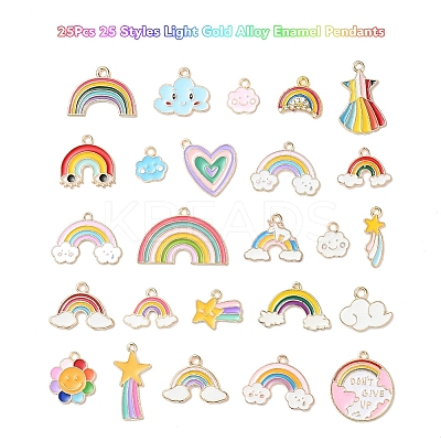 25Pcs 25 Style Light Gold Alloy Enamel Pendants ENAM-YW0001-82-1