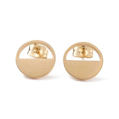 Half Round Hollow 304 Stainless Steel Stud Earrings for Women LS-EJEW-Z017-01G-1