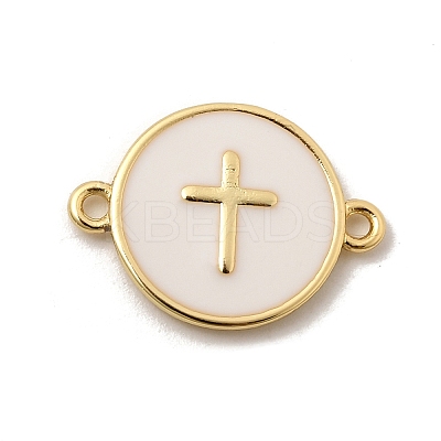 Brass Enamel White Flat Round Links KK-H267-110G-02-1