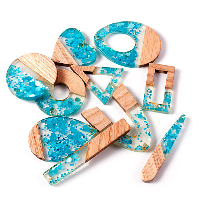 20Pcs 10 Styles Transparent Resin & White Wood Pendants RESI-TA0002-86-1