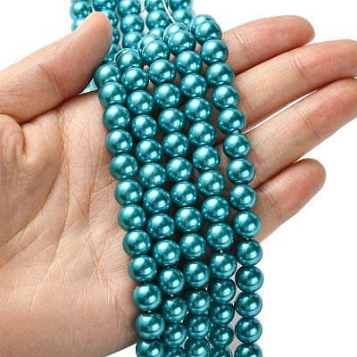 Eco-Friendly Dyed Glass Pearl Round Bead Strands HY-A002-8mm-RB073-1