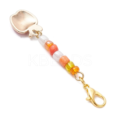 5Pcs 5 Styles Thanksgiving Day Alloy Enamel & Glass Seed Leaf Pumpkin Corn Pendant Decorations HJEW-JM04316-1