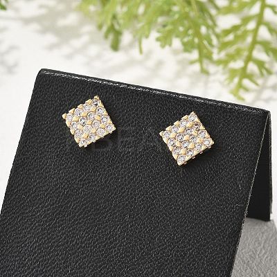 Square Brass Micro Pave Clear Cubic Zirconia Stud Earrings for Women EJEW-G428-12G-01-1