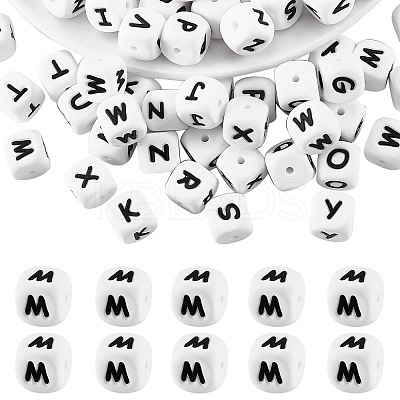 20Pcs White Cube Letter Silicone Beads 12x12x12mm Square Dice Alphabet Beads with 2mm Hole Spacer Loose Letter Beads for Bracelet Necklace Jewelry Making JX432M-1