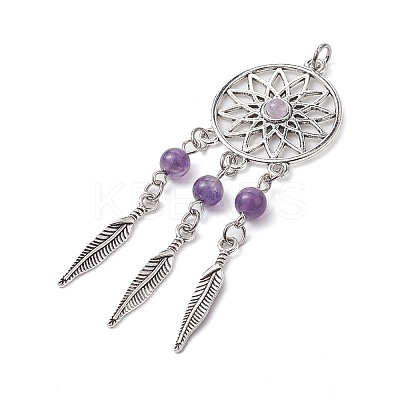 5Pcs 5 Styles Natural Dyed Agate & Rose Quartz & Tiger Eye & Amethyst & Synthetic Howlite Big Pendants PALLOY-JF02784-1