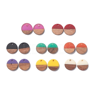 8 Colors Resin & Walnut Wood Pendants RESI-X0001-30A-1