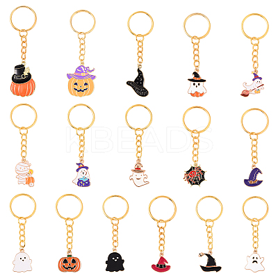 16Pcs Alloy Enamel Keychains KEYC-YW00217-1