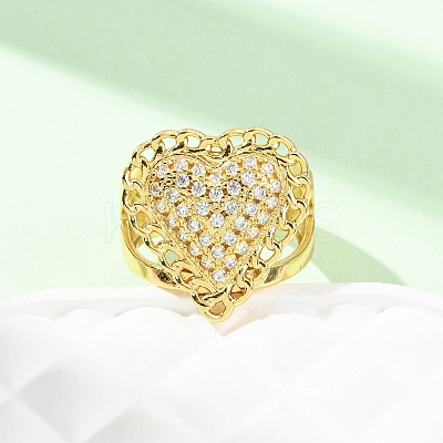 Adjustable Brass Micro Pave Cubic Zirconia Cuff Rings for Women RJEW-B139-08G-01-1
