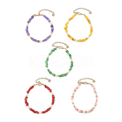 Natural Freshwater Shell Beads & Shell Pearl Beaded Bracelets BJEW-JB14212-1