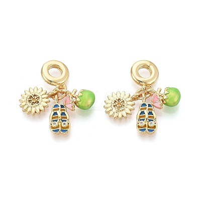 Brass Micro Pave Colorful Cubic Zirconia and Enamel European Dangle Charms KK-T079-80G-1