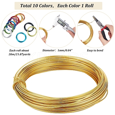 Pack of 10 rolls Multicolor Round Aluminum Wire 18 Gauge Jewelry Making Beading Craft Wire AW-PH0001-01-1mm-1