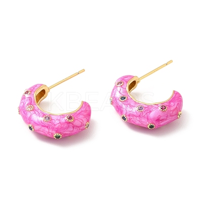 Enamel Moon Stud Earrings with Cubic Zirconia EJEW-F281-20G-1