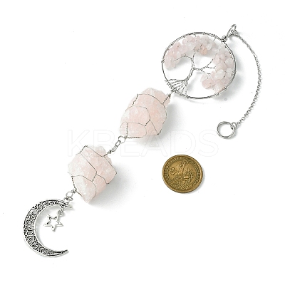 Tree of Life Natural Rose Quartz Pendant Decorations HJEW-JM01855-01-1