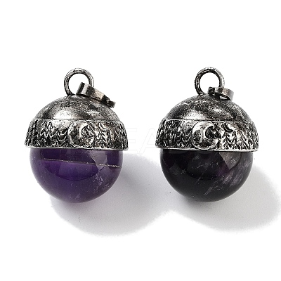 Natural Amethyst Sphere Pendants G-Q163-07AS-04-1