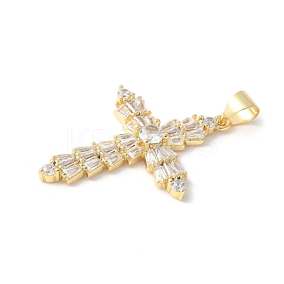 Brass Micro Pave Cubic Zirconia Cross Pendants ZIRC-I071-04G-02-1