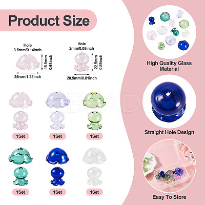 6 Sets 6 Colors Transparent Glass Bead Caps GLAA-BY0001-06-1