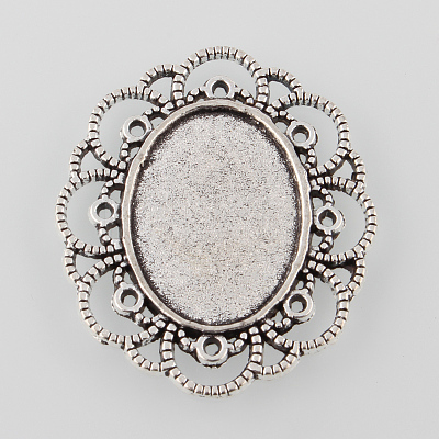 Tibetan Style Alloy Flower Tray Cabochon Settings X-TIBE-M021-08AS-1