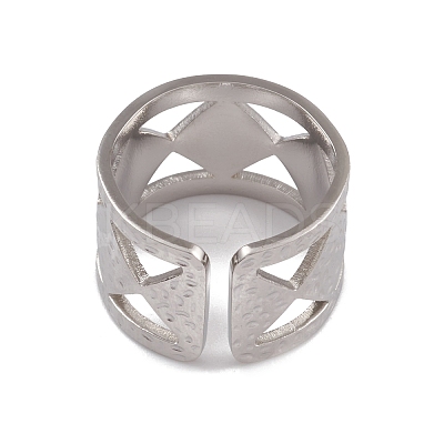 Non-Tarnish 304 Stainless Steel Rhombus Open Cuff Rings for Women RJEW-G285-31P-1