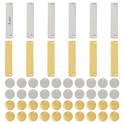 DIY Flat Round & Rectangle Stainless Steel Stamping Blank Tag Pendant & Links Connectors Kits STAS-DC0016-15-1