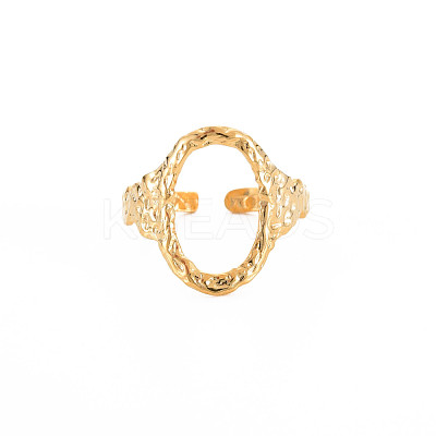 Ion Plating(IP) 304 Stainless Steel Open Oval Wide Cuff Ring for Women RJEW-S405-167G-1