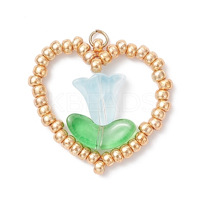 MIYUKI Glass Seed Beaded Heart and Flower Pendants PALLOY-MZ01079-01-1