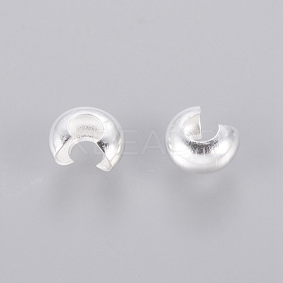 Silver Color Plated Brass Crimp End Beads Covers for Jewelry Making X-KK-H290-NFS-NF-1