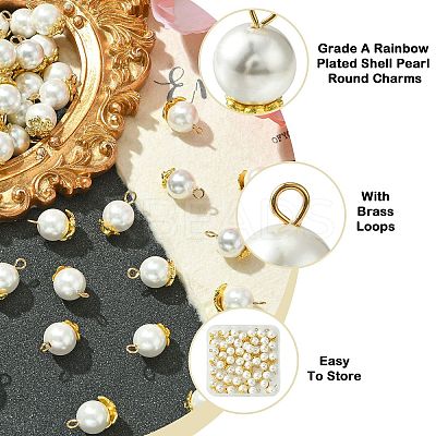 50Pcs 5 Styles Grade A Rainbow Plated Shell Pearl Round Charms FIND-CJ0001-48-1