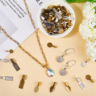 120Pcs 15 Styles Tibetan Style Alloy Glue-on Flat Pad Bails TIBE-SP0001-29-1