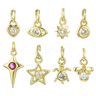 16Pcs 8 Style Brass Micro Pave Cubic Zirconia Charms ZIRC-CJ0003-33-1