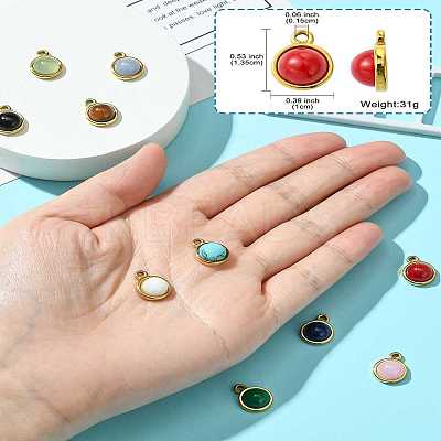 10Pcs 10 Styles Mixed Gemstone Half Round Charms G-CJ0001-81-1