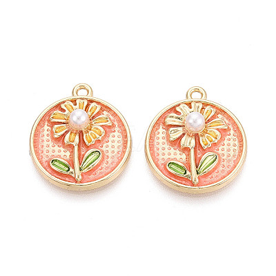 Rack Plating Alloy Enamel and ABS Imitation Pearl Pendants ENAM-T024-84A-G-1