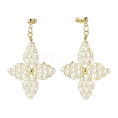 Glass Pearl Braided Star Stud Earrings EJEW-JE04982-02-1