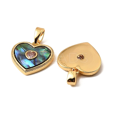 Brass & Paua Shell & Pink Cubic Zirconia Charms KK-G538-05G-1