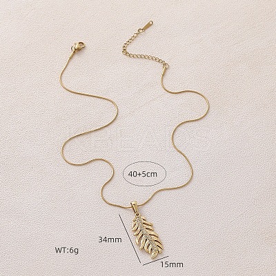 304 Stainless Steel Crystal Rhinestone Leaf Pendant Necklace for Women EA5078-1