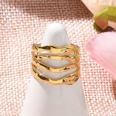 304 Stainless Steel Multilayer Open Cuff Rings for Women LS-RJEW-Z077-01G-05-1