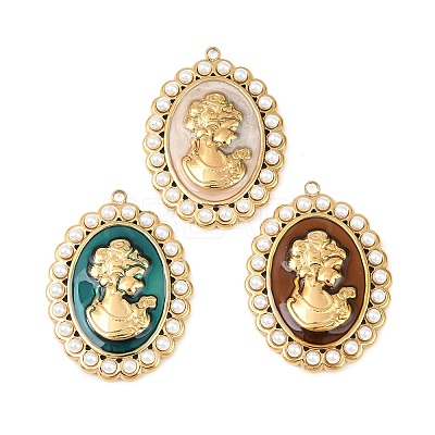304 Stainless Steel Enamel with ABS Plastic Imitation Pearl Pendants STAS-Z185-02G-1