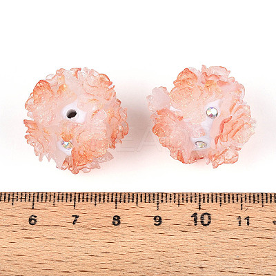 Polymer Clay Rhinestone Beads with Embossed Resin Roses RESI-T059-04J-1