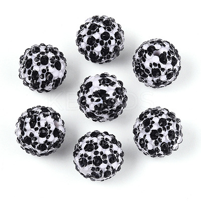 Cow Stripe Print Pattern Resin Rhinestone Round Beads OACR-N145-01-1
