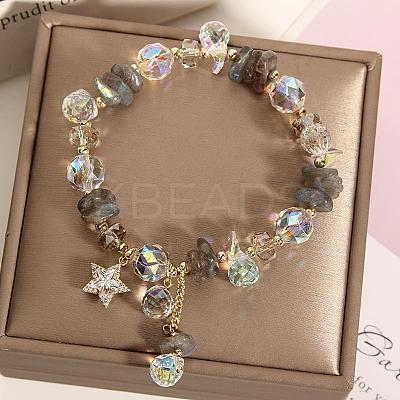 Alloy Rhinestone Star Charm Glass Beaded Stretch Bracelets for Women WG1458C-03-1